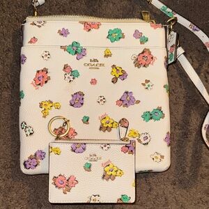 Coach Cream Floral Crossbody with Matching Card Case